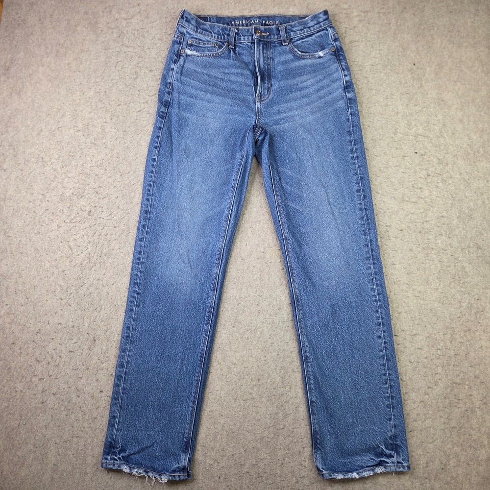American Eagle Super High-Rise Straight Stretch Jeans Womens 6 Reg Blue Med Wash